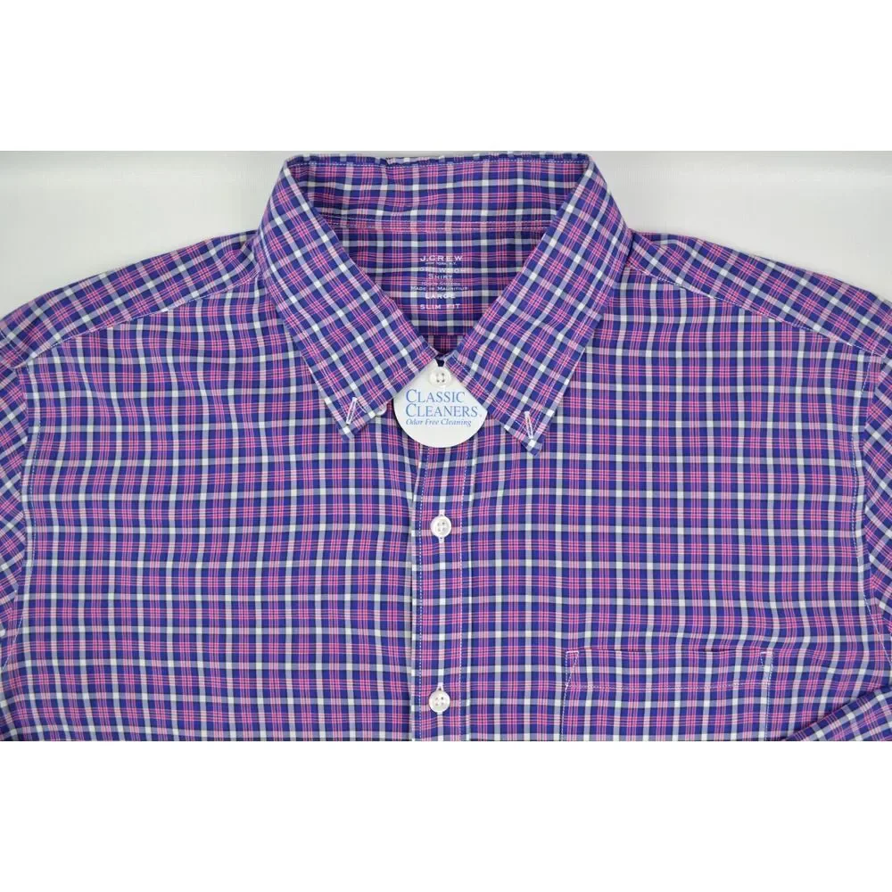 J Crew Light Weight Dress Shirt Cotton Men's L Slim Fit Blue &‎ Red Plaid
